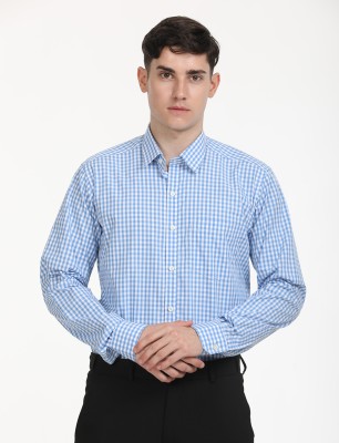 Copperline Men Checkered Formal Blue Shirt