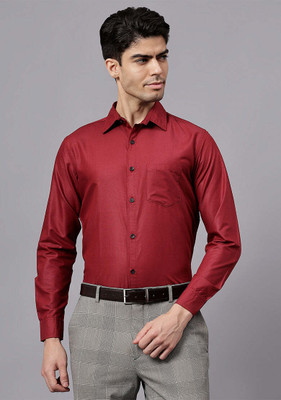 LENIA Men Solid Formal Maroon Shirt