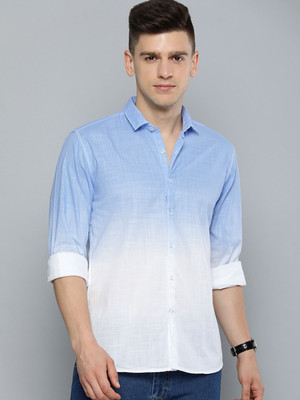 Mast & Harbour Men Dyed/Ombre Casual Blue, White Shirt