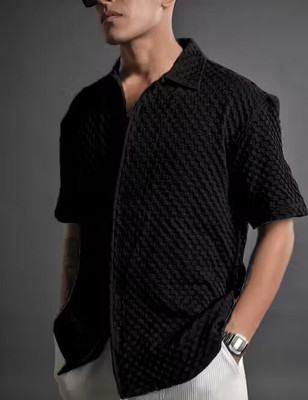 METRONAUT Men Self Design Casual Black Shirt