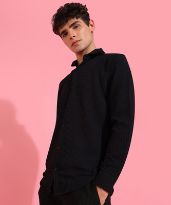 INDICLUB Men Self Design Casual Black Shirt