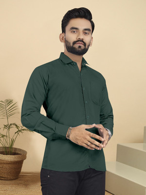 METRONAUT Men Solid Casual Dark Green Shirt