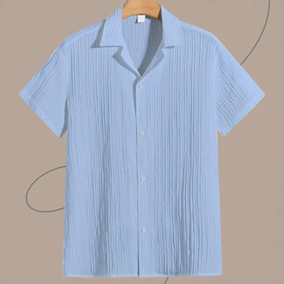 A Dearise Trend Men Self Design Casual Light Blue Shirt