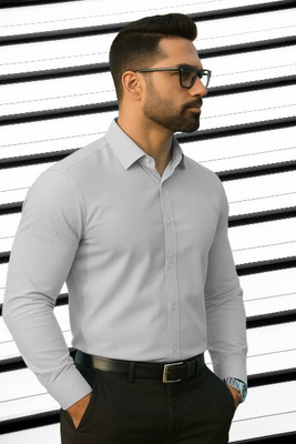 NEWSHIRTS Men Solid Formal Grey Shirt