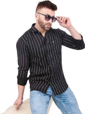 Masher Men Striped Casual Black Shirt
