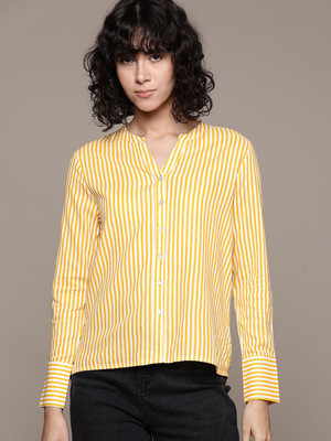 Roadster Women Striped Casual Yellow Shirt