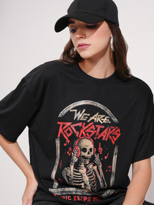 Tokyo Talkies Printed Women Round Neck Black T-Shirt