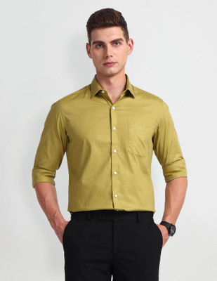 ARROW Men Self Design Formal Green Shirt