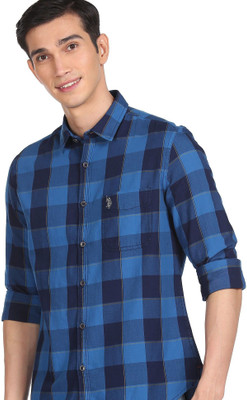 U.S. POLO ASSN. Men Checkered Casual Blue Shirt