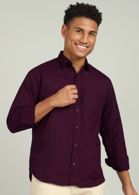 INKKR Men Solid Casual Purple Shirt