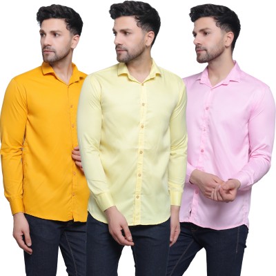 FILNECH Men Solid Casual Pink, Yellow Shirt(Pack of 3)