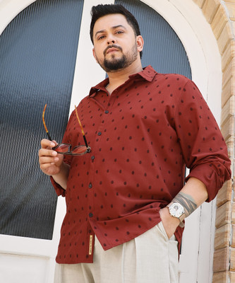 Instafab Plus Men Self Design Casual Red Shirt