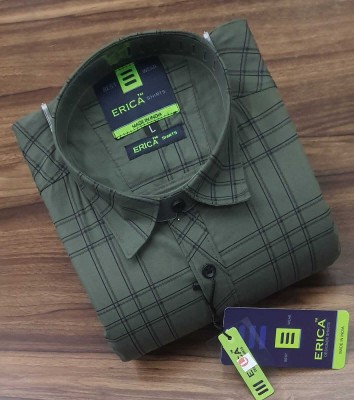 Erica Men Checkered Casual Dark Green Shirt