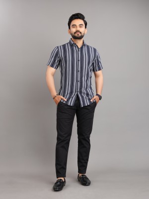 Hiyaa Fashion Men Striped Casual Blue Shirt