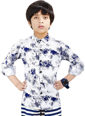 MADE IN THE SHADE Boys Printed Casual White, Blue Shirt