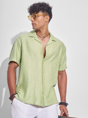 HIGHLANDER Men Self Design Casual Green Shirt