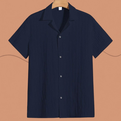 A Dearise Trend Men Self Design Casual Dark Blue Shirt