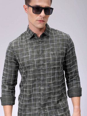 The Indian Garage Co. Men Checkered Casual Green Shirt