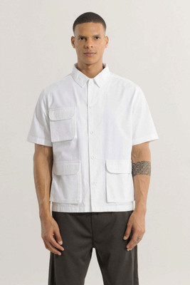 Snitch Men Solid Casual White Shirt