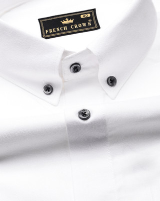 french crown Men Solid Casual White Shirt