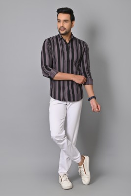 Romical Men Striped Casual Grey Shirt