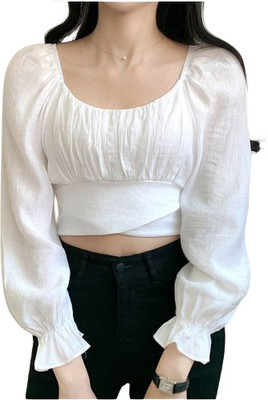 MOJOO Women Self Design Festive White Shirt