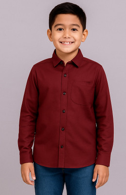 Clarity Boys Solid Casual Maroon Shirt