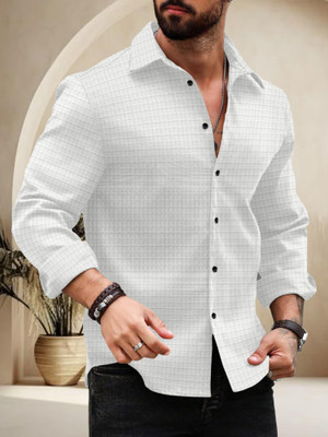 Growwax Men Self Design Casual White Shirt