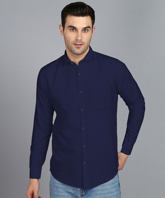 LYZOO FASHION Men Solid Casual Dark Blue Shirt