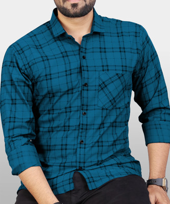 Surhi Men Checkered Casual Blue Shirt
