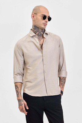 Snitch Men Self Design Casual Brown Shirt