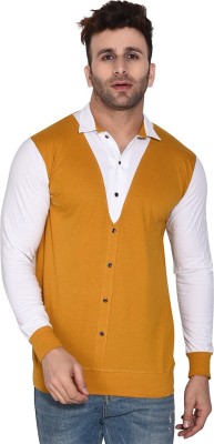 tfurnish Men Color Block Casual Yellow Shirt