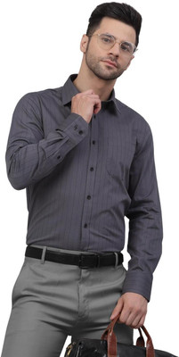 LOUIS STITCH Men Striped Formal Grey Shirt