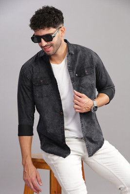 AIA FAB Men Self Design Casual Black Shirt
