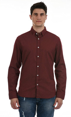 balino Men Polka Print Casual Maroon Shirt