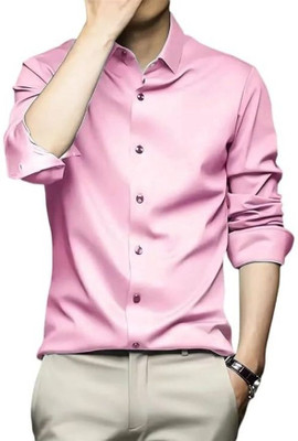 The style grove Men Solid Casual Pink Shirt