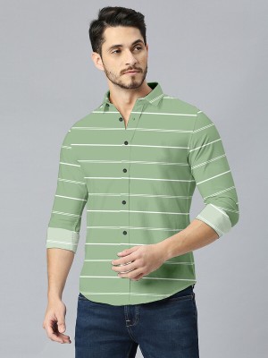 HASINI Fashion Men Printed Casual Light Green Shirt