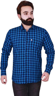 DK FASHION Men Checkered Casual Light Blue, Black Shirt