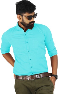 Indi Hemp Men Solid Casual Light Blue Shirt