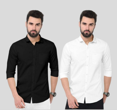 Kalawatia fashion Men Solid Party Black, White Shirt(Pack of 2)