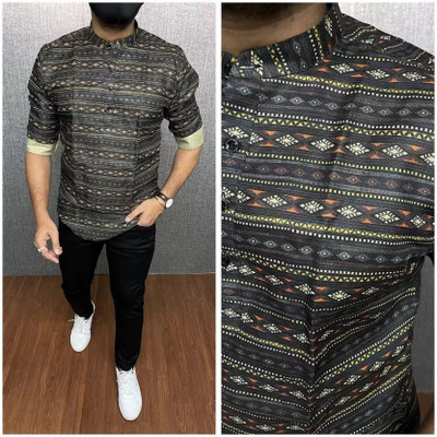ZURINE Men Printed Straight Kurta(Black)