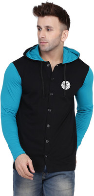 GEUM Men Solid Casual Light Green, Black Shirt