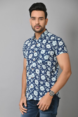 P3D Creations Men Floral Print Casual Dark Blue, White Shirt