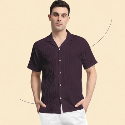 A Sti Men Self Design Casual Purple Shirt