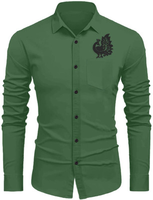 Sanskruti Men Embroidered Casual Green Shirt