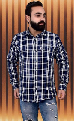 Arthz Fashion Trend Men Checkered Casual Blue Shirt