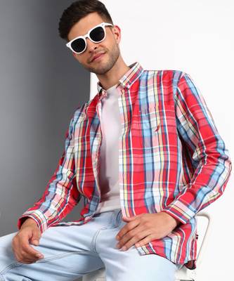 NAUTICA Men Checkered Casual Red Shirt