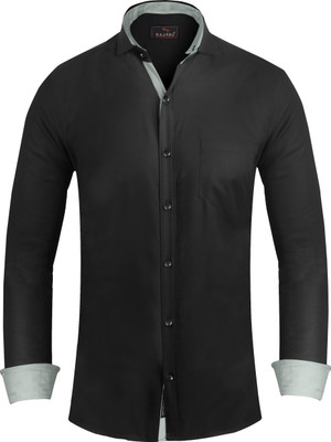 KAJARU Men Solid Formal Black Shirt