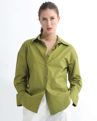 RAREISM Women Solid Party Green Shirt