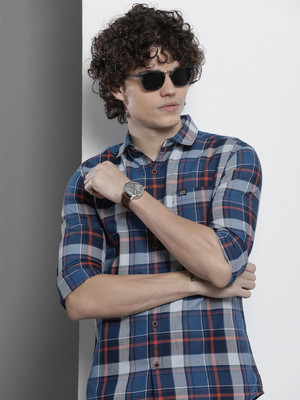 The Indian Garage Co. Men Checkered Casual Dark Blue Shirt